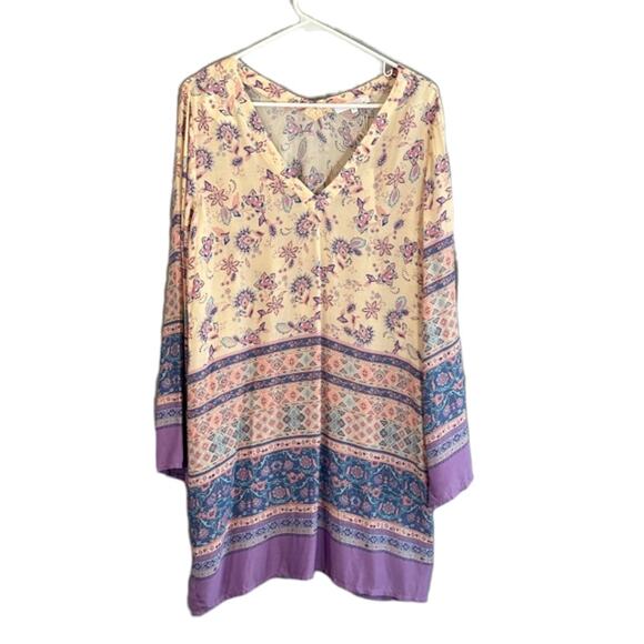 Olivaceous Pink & Purple Colorful Bright Long Sleeve Boho Dress Women Sz M - Picture 1 of 10